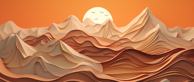 Paper art of mountains and the sun