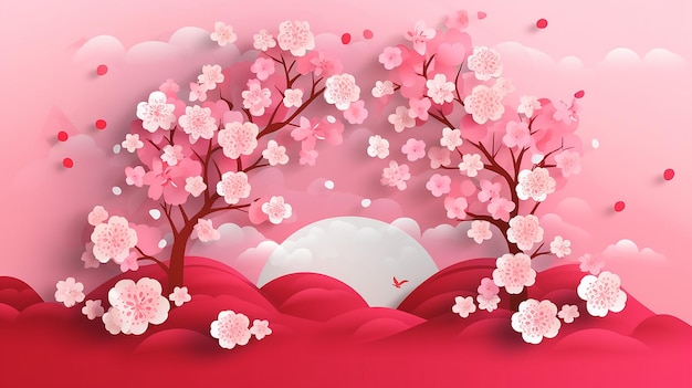 Paper art of sakura tree and cherry blossom in spring Generative AI