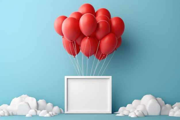 Paper art Signboard on sky and cloud with red balloon Template for text design