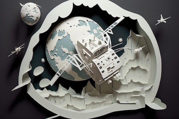 Paper art space station satellite AI generated