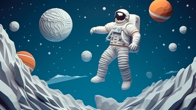 Paper art style Astronaut floating in the space Beautiful planet in the stratosphere Paper cut Generative Ai Technology