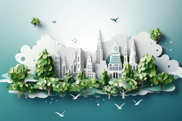 Paper art style Ecology and environment clean energy and healthy lifestyle