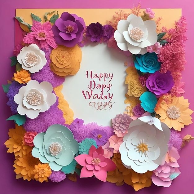 Paper art style Happy women's day 8 march with women of different frame of flower Generate Ai