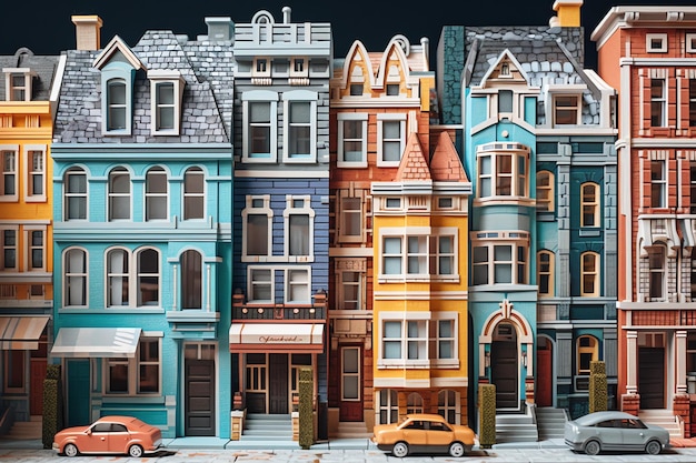 A paper art style illustration of a vibrant town