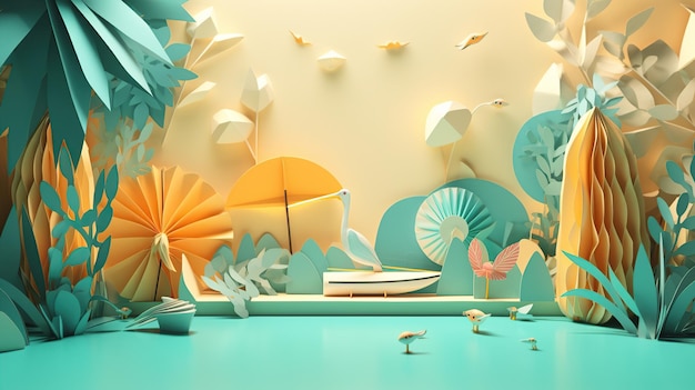 Paper art of summer scenery