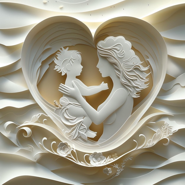 Photo paper art of a tender moment between mother and child