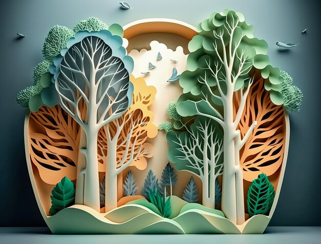 Paper art of tree branches shaped like human lungs forest protection ecology illustration