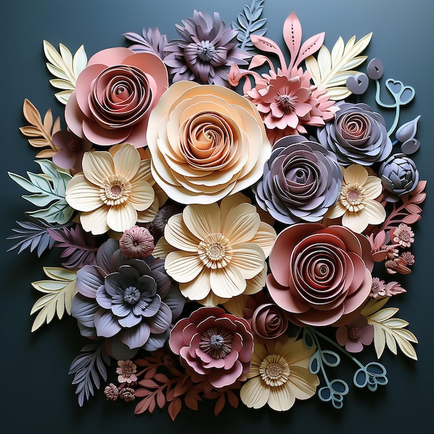 paper art with flowers in a purple color