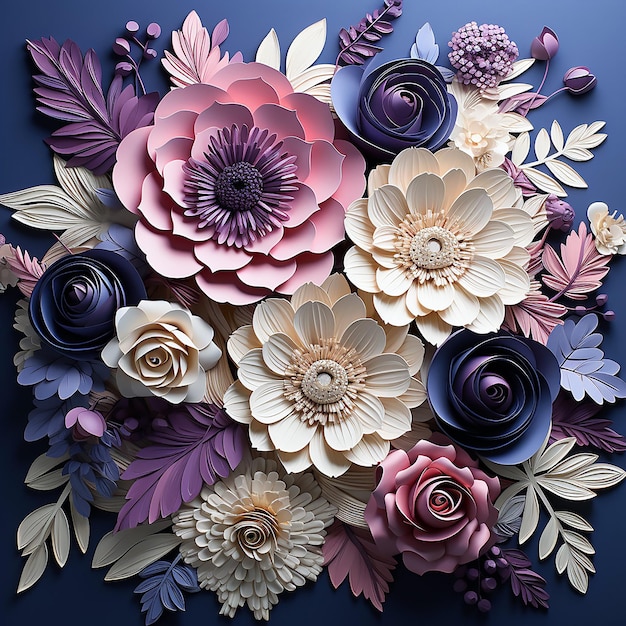 paper art with flowers in a purple color