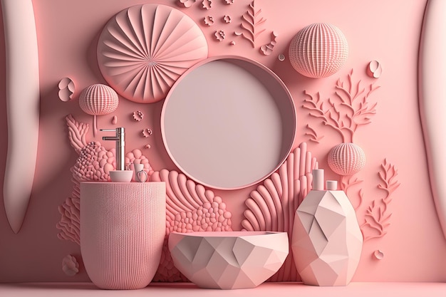 Paper artwork of a pink bathroom