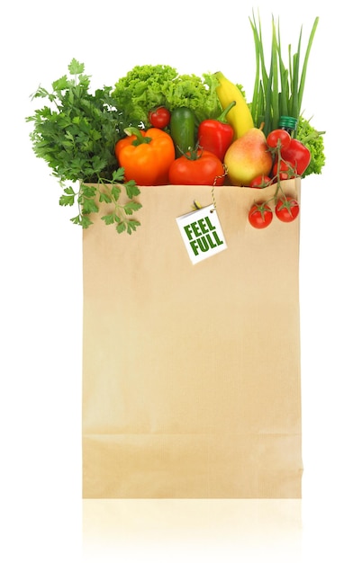 Photo paper bag full with fruits and vegetables