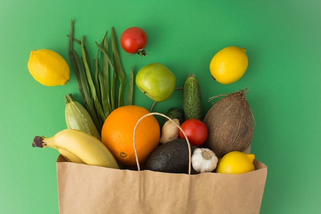 Paper bag of vegetables and fruits