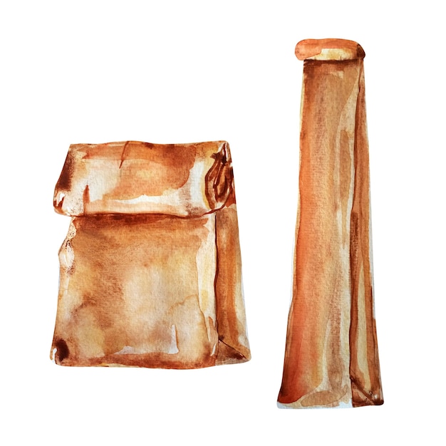 Paper bag watercolor elements set