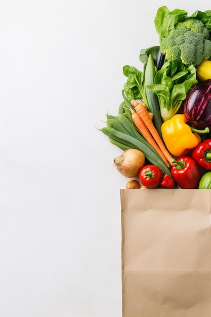 a paper bag with a bunch of vegetables and a banana