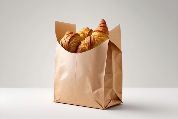 Paper bag with croissants on white background Space for design AI generated