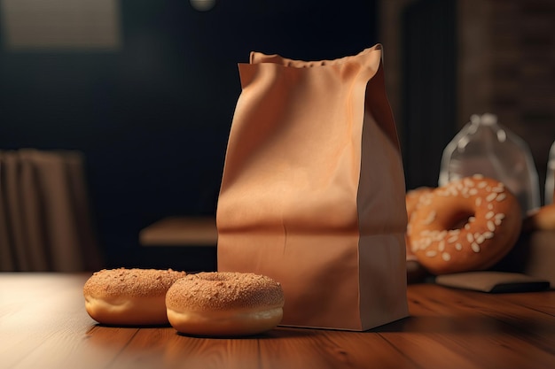 Photo paper bag with donut mockup ai generated