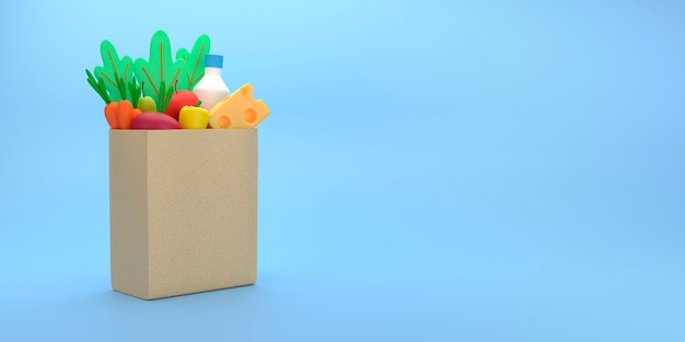 Photo paper bag with food in a cartoon style.