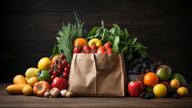 매일 쇼핑하는 음식이 담긴 종이 봉지 실내 사진 야채와 과일