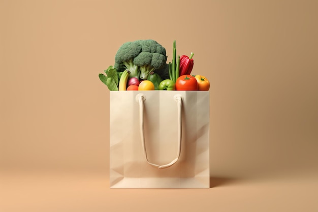 フルーツと野菜を底から隔離した紙袋