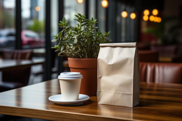 Photo paper bag with plain white coffee cup