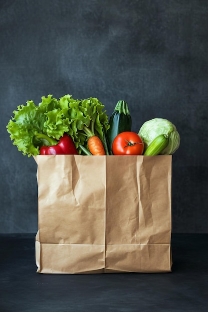 Paper bags filled with vegetables and fruit