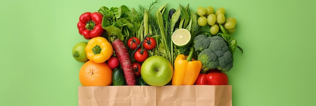 Paper bags filled with vegetables and fruitPaper bags filled with vegetables and fruit