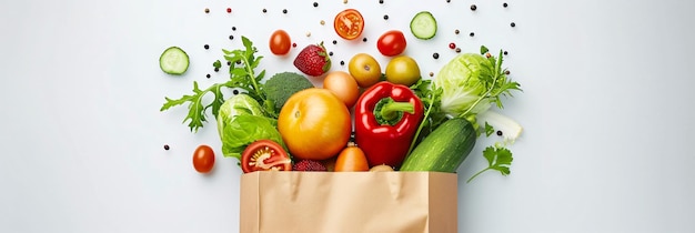 Бумажные пакеты, наполненные овощами и фруктамиБуманные пакеты, полные овощей и фруктов