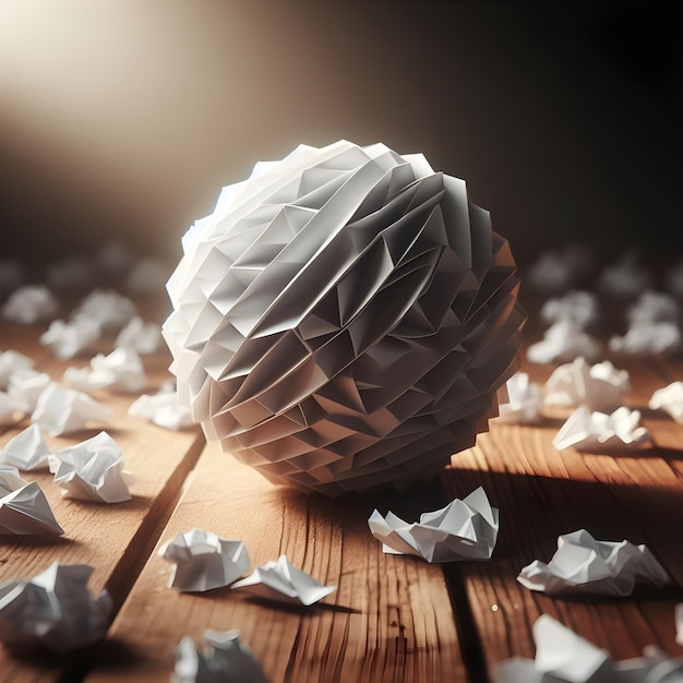 Photo paper ball on a wooden table