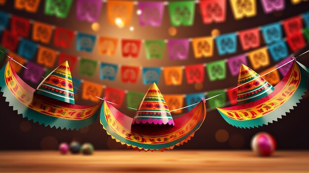 Paper Banner Buntings Chili Sombrero Feliz Cinco de Mayo Generative AI