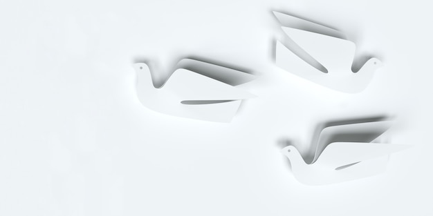 Photo paper birds on a white background 3d illustration