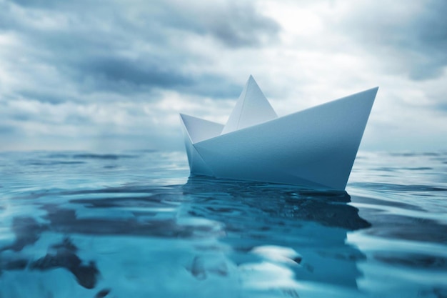 Paper Boat on Sea 3d render