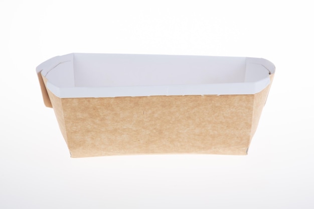 Paper box brown takeaway container restaurant take-out tray isolated on white background