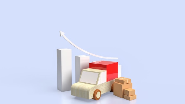 The Paper box and van truck for Delivery concept 3d rendering