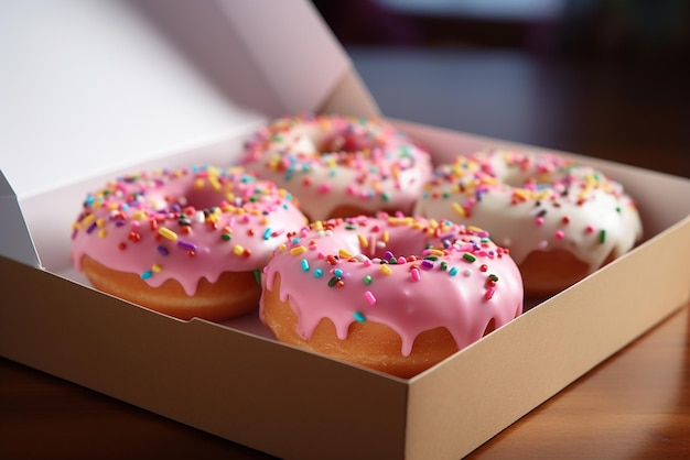 A paper box with donuts