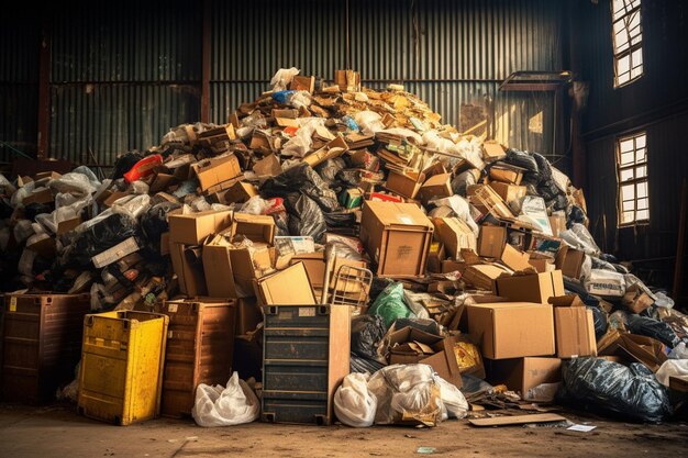 Paper boxes next to a garbage bin Stack of paper waste outdoor in the city Paper recycling