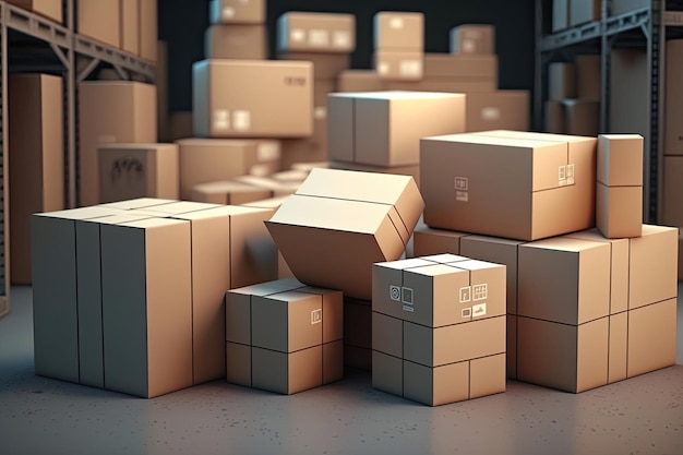 창고에 있는 종이 상자 배송 제품 물류 벡터 일러스트레이션 Made by AI인공 지능