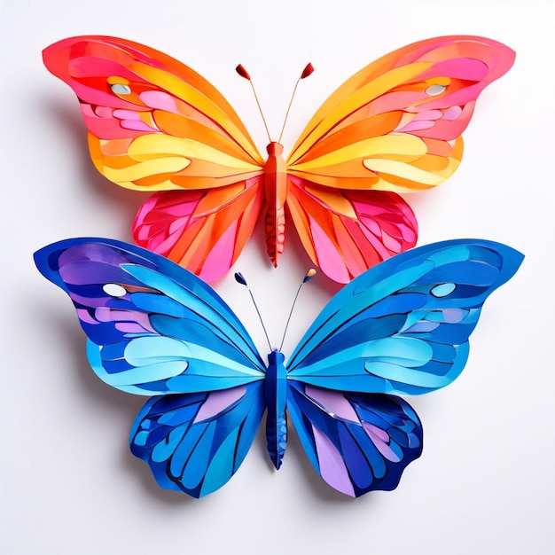 Paper butterfly multicolored against a white background