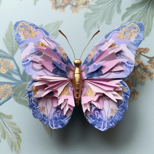 A paper butterfly with a gold butterfly on it