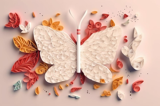 3D背景に葉のデザインが施された紙の蝶