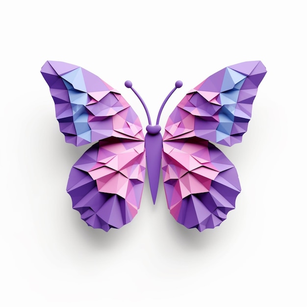 A paper butterfly with a purple and blue pattern.