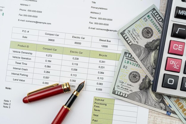 Paper chart diagram report with dollar bills Business documents market price