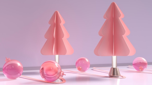 カラフルなガラスのクリスマス ボールと紙のクリスマス ツリー
