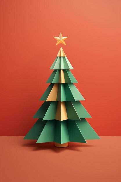 бумажная рождественская елка со звездой на вершине