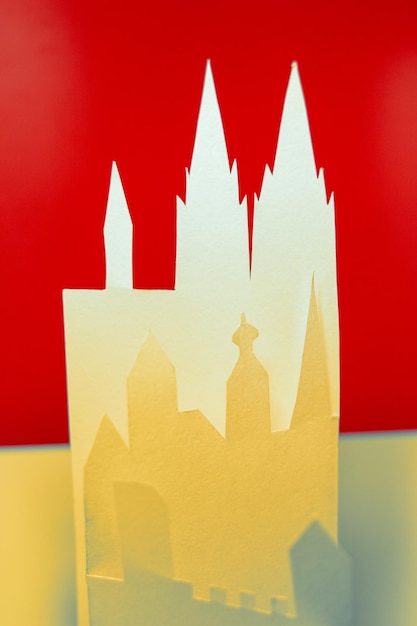 paper city, on a red background, old town