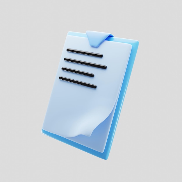 Paper clipboard icon with cartoon style 3d rendering illustration