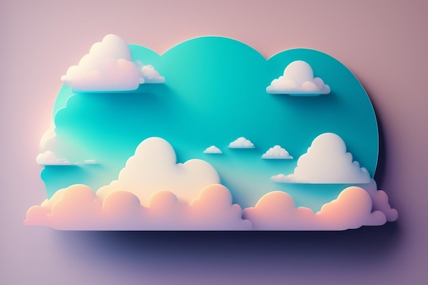 Paper clouds in the sky with a pink and blue background.