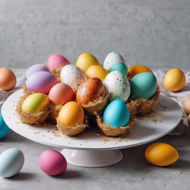 Paper colorful eggs with easter cake