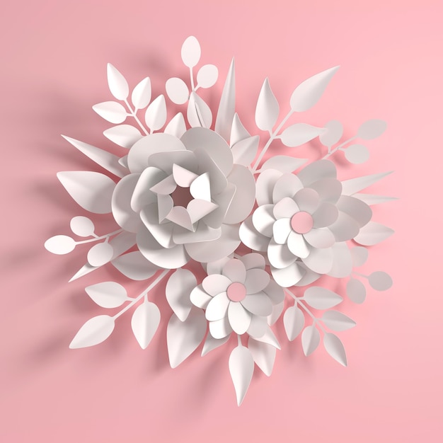 Paper colorful flowers background Valentine's day Easter Mother's day wedding greeting card 3d