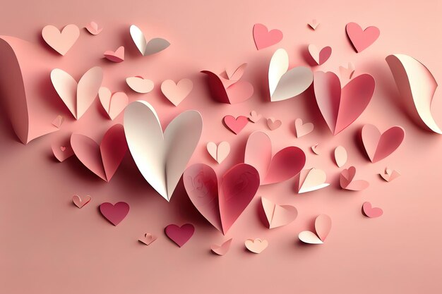 Paper composition in the shape of flying hearts