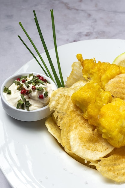 Paper cone with homemade fish and chips